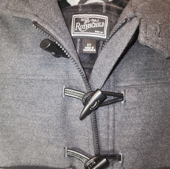 Rothschild 2t Jacket Wool Blend Pea Coat Dark Gray Zipper and Buttons Pockets - Picture 8 of 8